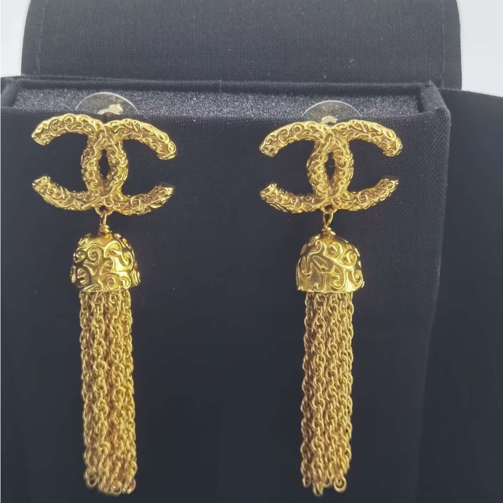 Chanel Gold CC Tassel Drop Earrings - Picture 2 of 5